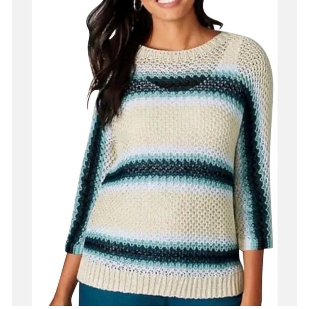 J.Jill Women's Linen Cotton Open knit Sweater Tunic Ombre Striped womens XL boho
